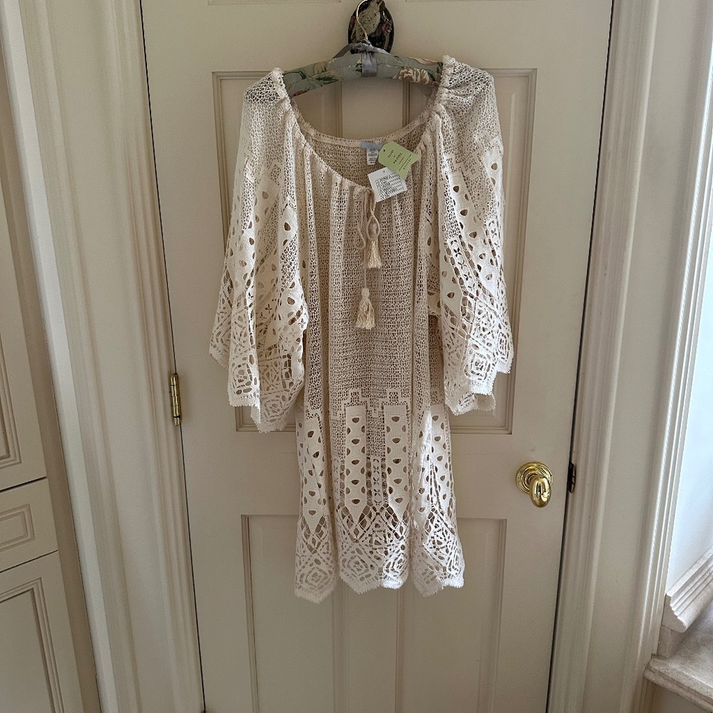 EBERJAY/ANTHROPOLOGIE HAND CROCHETED TUNIC-NWT/ML